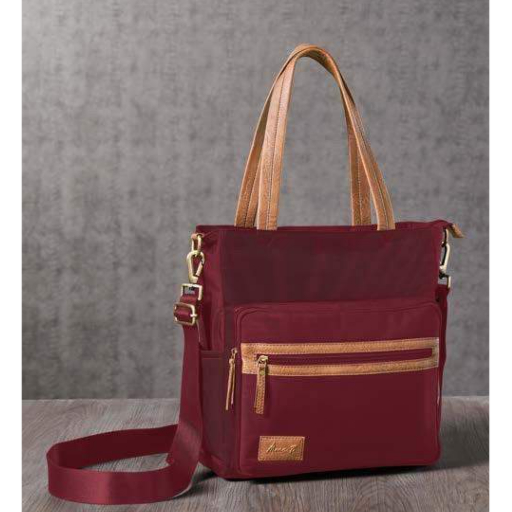 Eco-Friendly Chic Shoulder Bag - Water-Resistant Recycled Polyester With Vegan Leather Accents, High-Grade Poly-Cotton Interior, 22.86Cm Handle, 152.4Cm Detachable Strap, Multiple Zippered Compartments, Ykk Zip Closure 