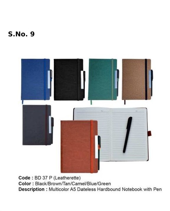 Multicolor A 5 dateless hard bound notebook with pen (192 Pages)