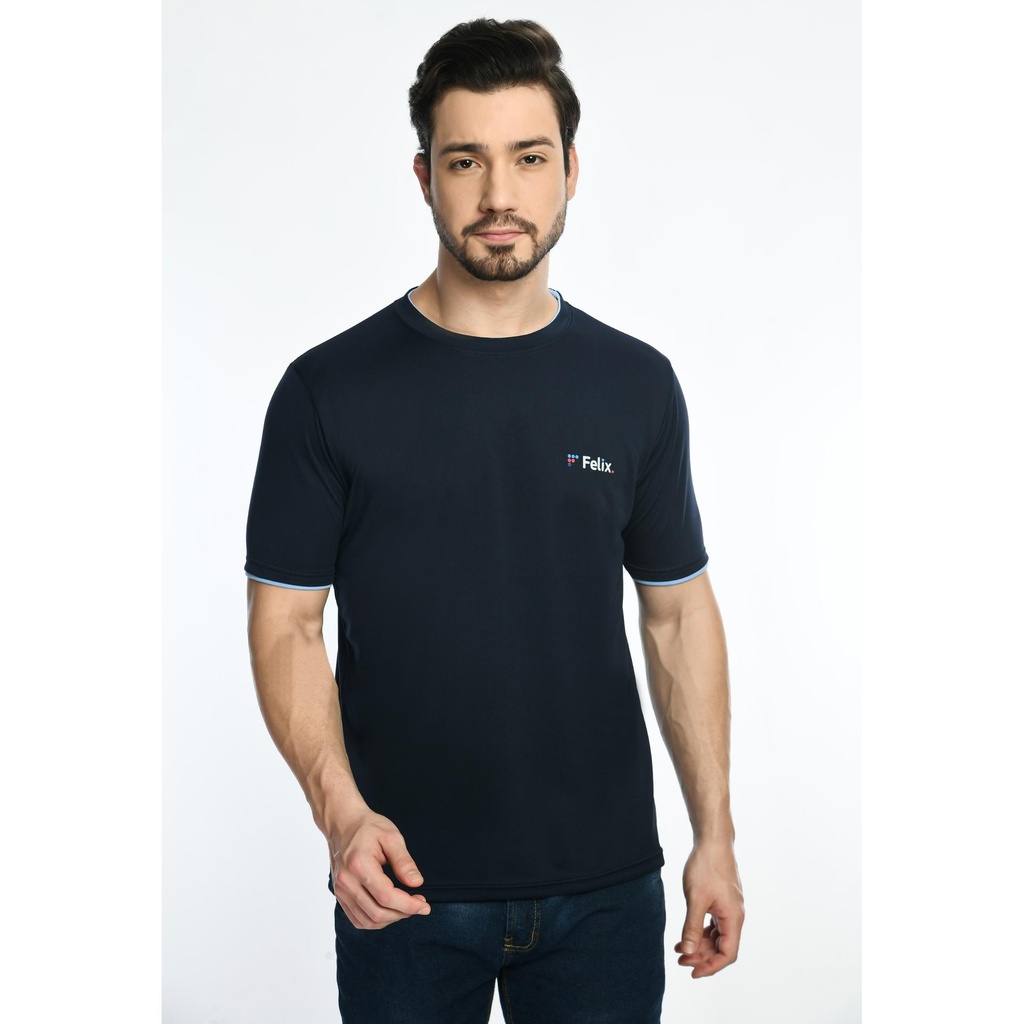 T-Shirt Round Neck; Contrast Sleeve Piping; Fabric : Dot Knit Mesh; Sweat Absorbent ; Contrast Band