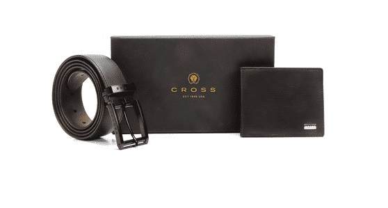 CROSS Insignia Express Slim Wallet + 35 MM Belt - 2 Pcs Set, Belt Size : 42-46 inches (XXL)/ 112 CMS, Wallet Size : H : 9 x L : 11 CM