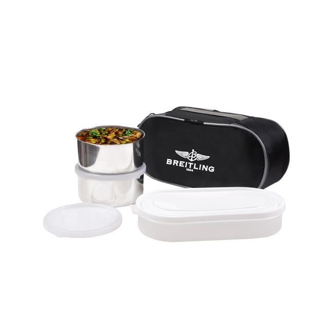 Stainless Steel Tiffin Box - 2 Pcs x 350ml Containers, 1 Pc x Chapati Box, 1 Pc x Soft Line Bag