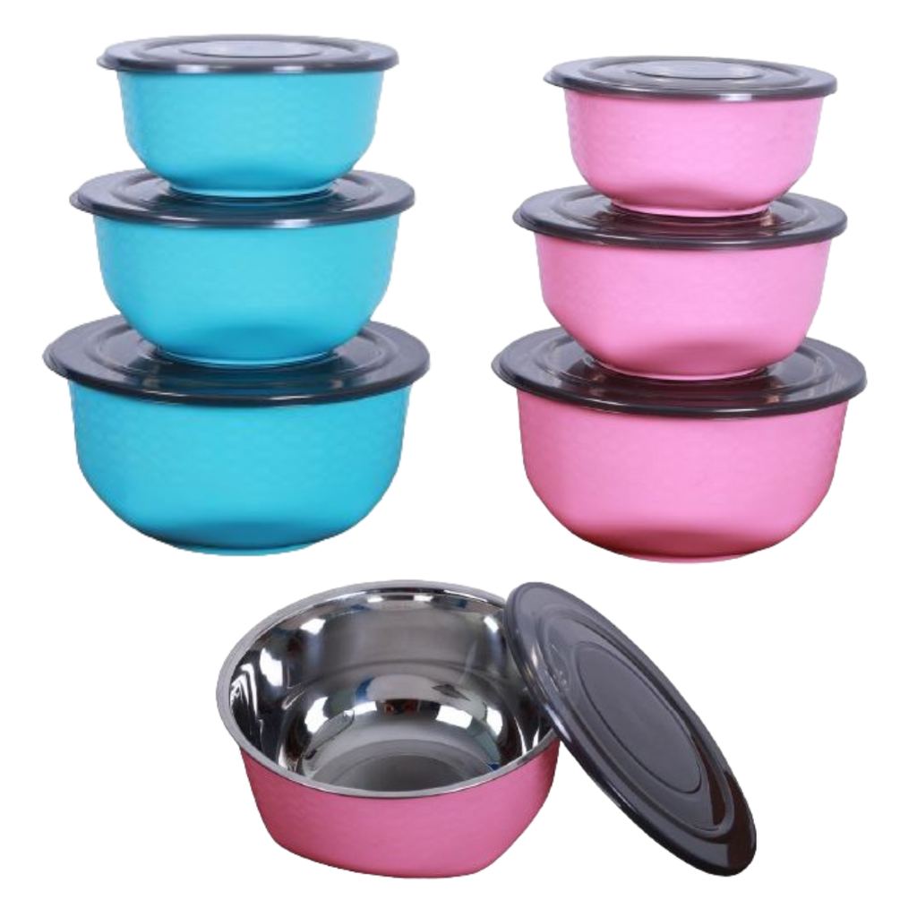 Bowl Steel double wall inner With Airtight Lid - (STAR 3 Pcs Set - 1000 ML x 1500 ML x 2000 ML)