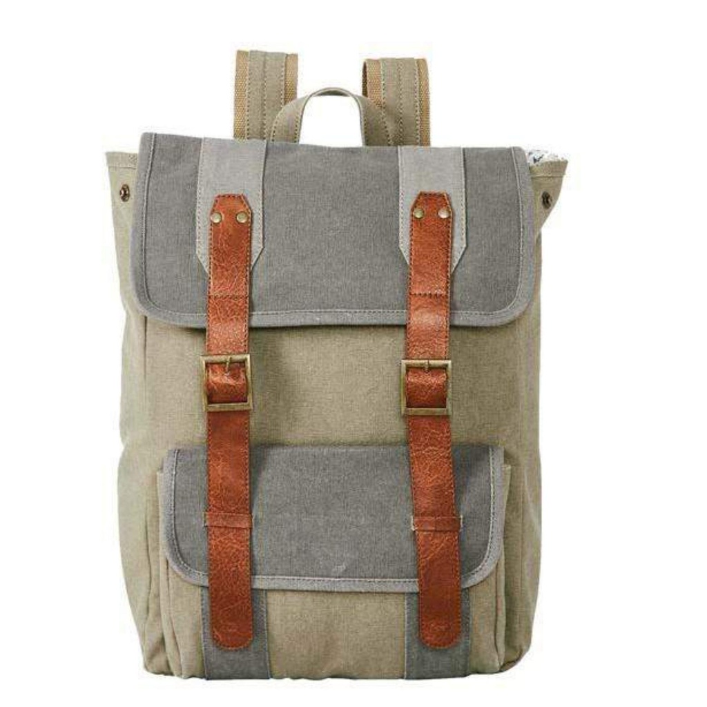 [60548] Brown 100% Cotton Unisex Canvas Back Pack For Offices Schools And Colleges With One Outside Pocket And Stylish Design 