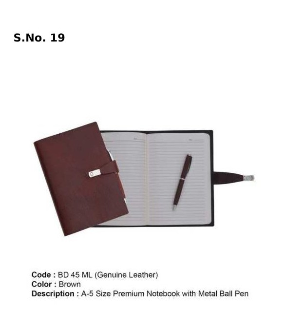 [63833] A 5 Dateless wire-o organiser with metal pen (174 Pages) - GENUINE LEATHER