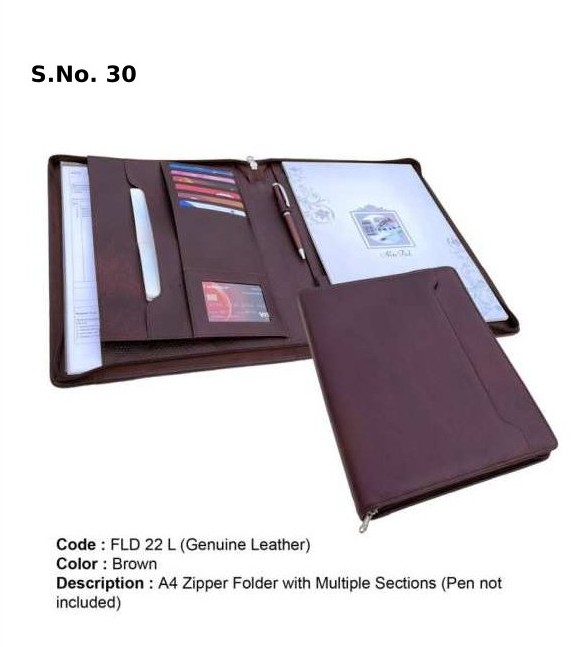 [63843] A4 Zipper Folder with Multiple Sections (without pen) GENUINE LEATHER