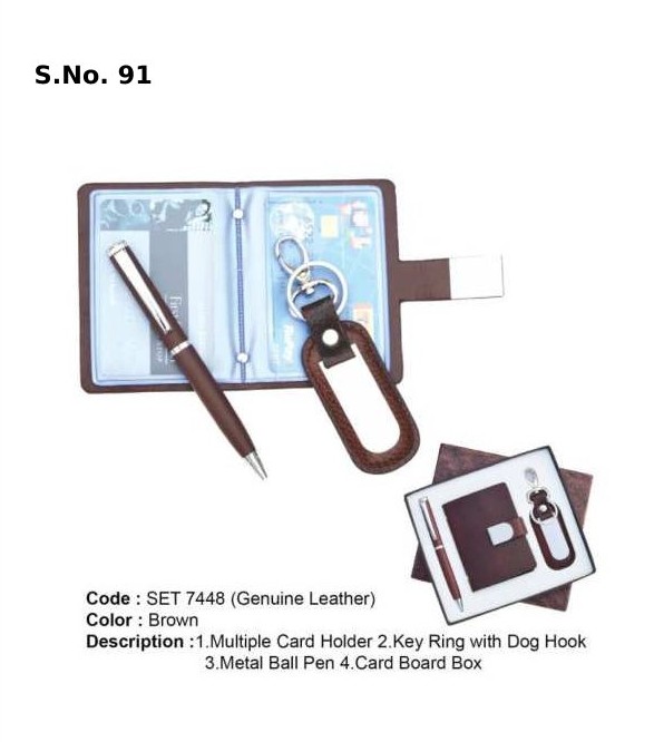 [63904] 3 Piece Gift Set of multiple card holder, key ring with dog hook, metal ball pen, premum card board box