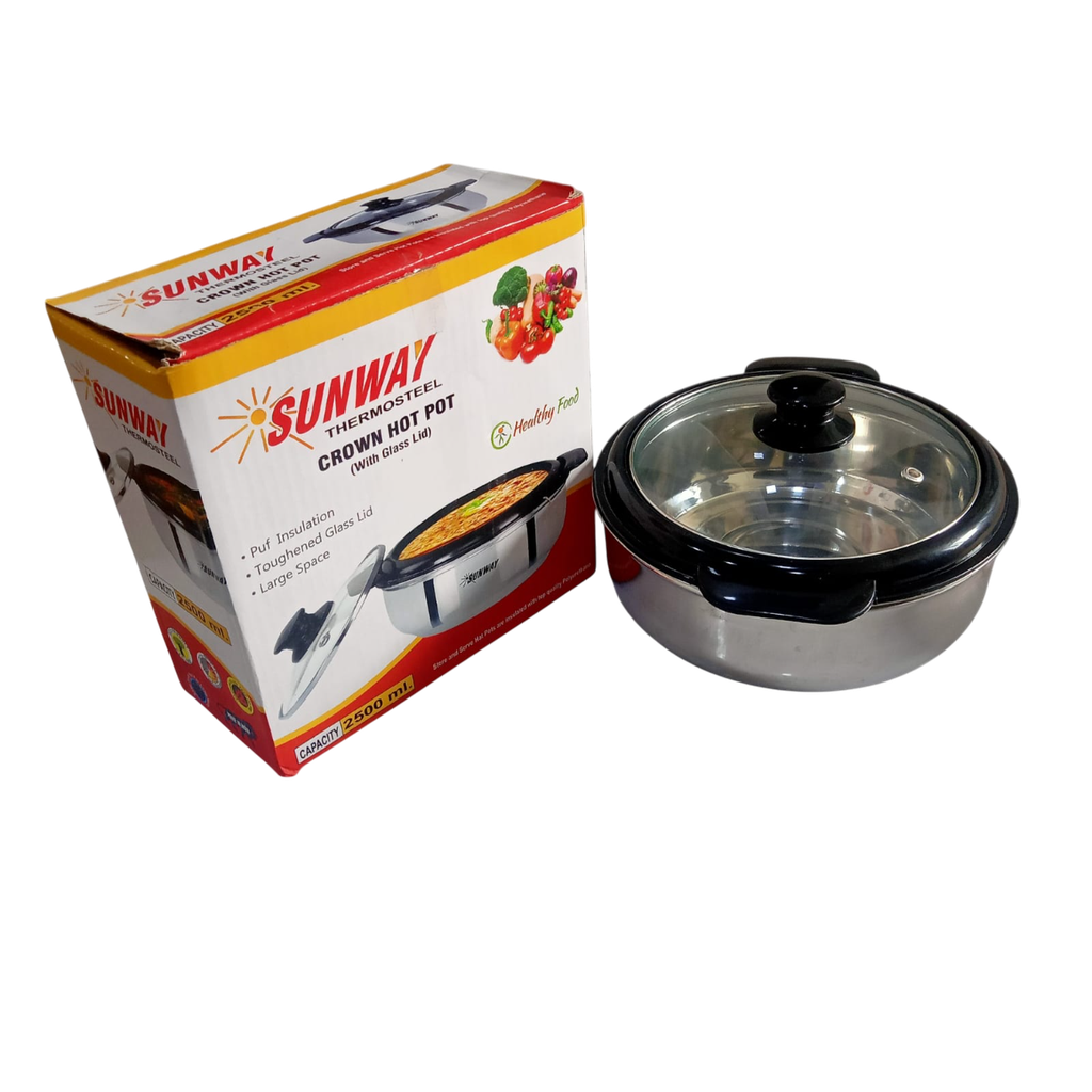 [65644] Stainless Steel Casserole with Glass Lid with Box Packing - 2500 ML (78 Nos)