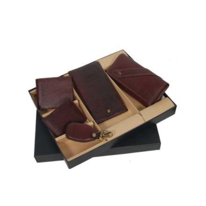 [61161] 5 In 1 Brown Ndm Ladies Wallet ,Gents Wallet ,Passport Holder, Card Holder ,Keychain Leather With Box
