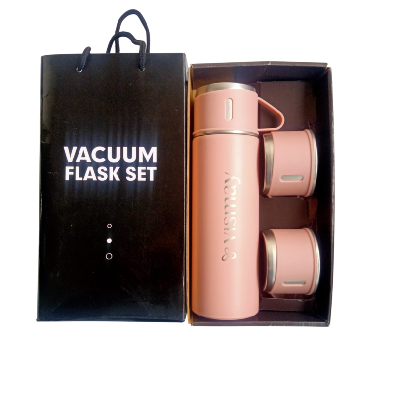 [65846] Vacuum Flask Set 500 ML With 3 Cups and Paper Bag Packing