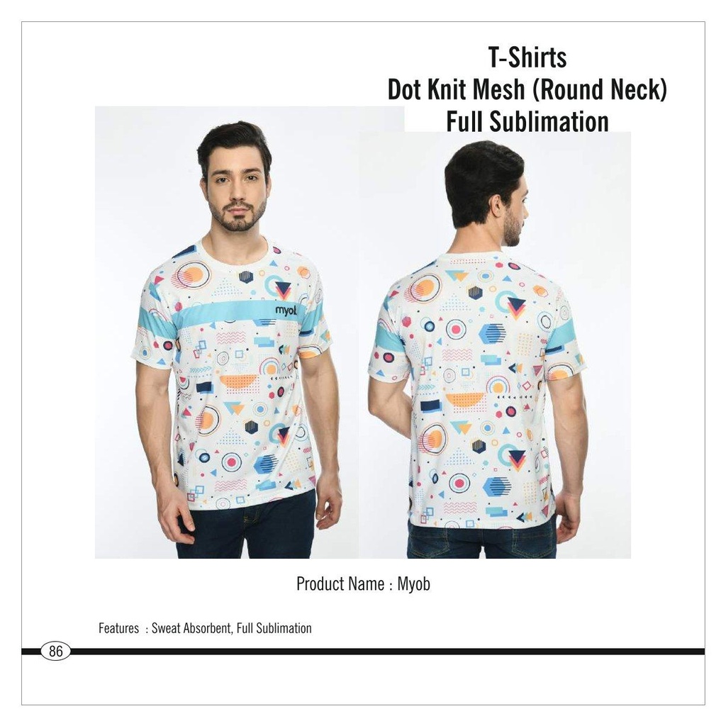 [56043] Myob  |  T-Shirt - (Special) Full Sublimation), Fabric : Dot Knit Mesh, Base Colour : White, Features : Sweat Absorbent, Contrast Bone