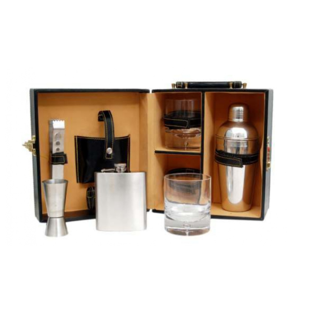 [61408] Black 6 glass bar set with shaker