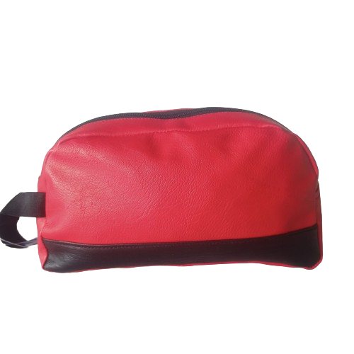 [53329] Red & Black Hand Pouch: Rexine Composition with Single Compartment (14 x 24 x 6 cm)