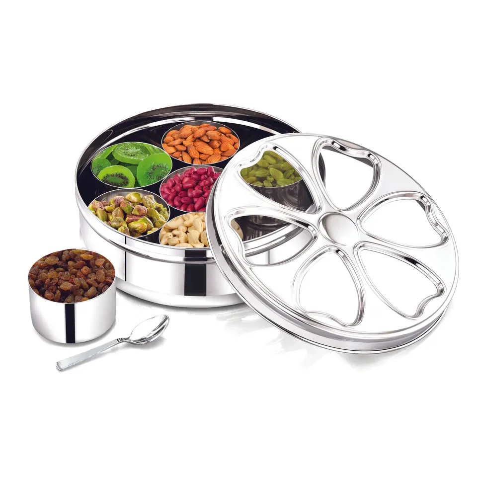 [62573] Heart -In- DryFruit& Masala Box 7 Cups With Spoon - Size : 21 CM