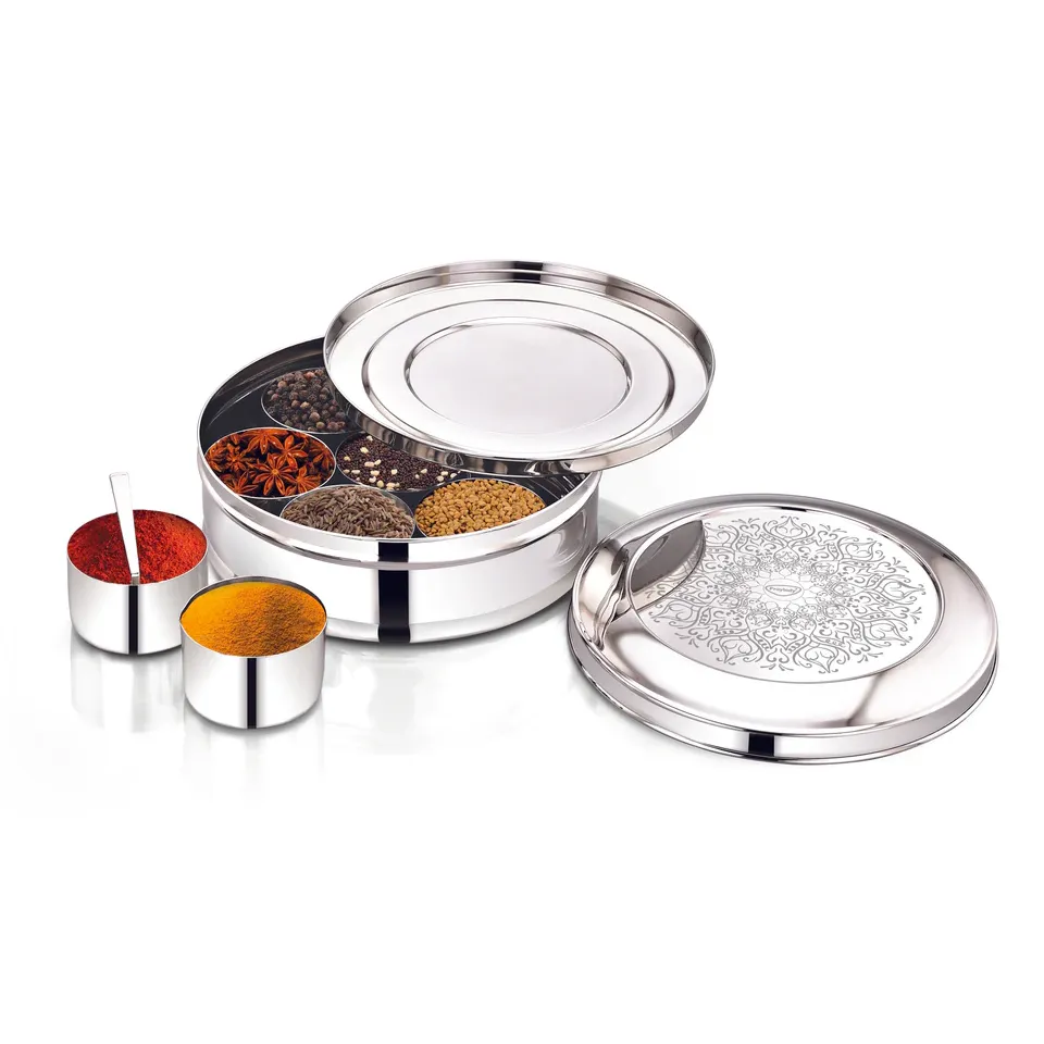 [62576] Designer Masala Box 7 Cups With Spoon - 21CM