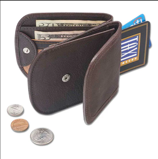[62809] Demmy Alicia Klein Canyon Espresso Brown Leather Taxi Wallet – Compact 3.5″ × 4″ Front‑Pocket Wallet with Gusseted Coin Pocket & Dual Card Slots