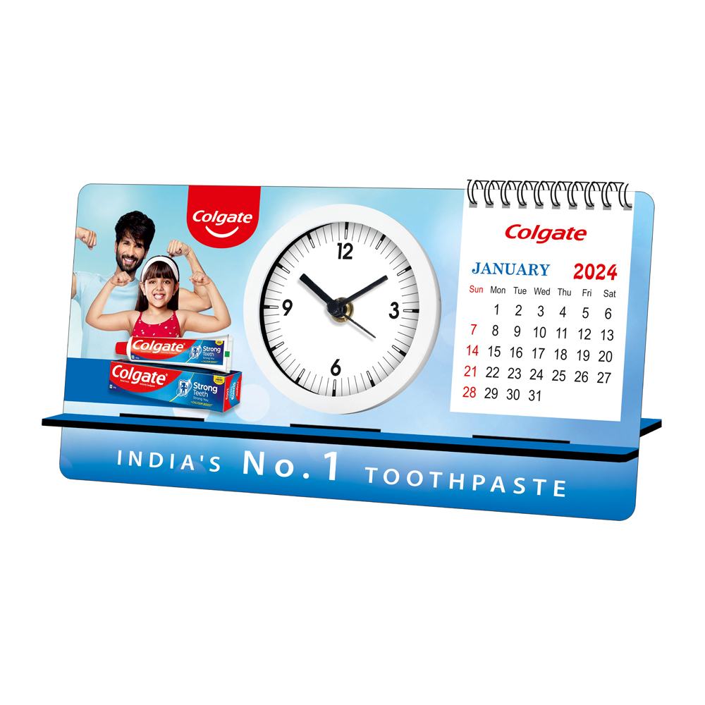 [60217] Mdf Table Clock With Calendar - Colgate